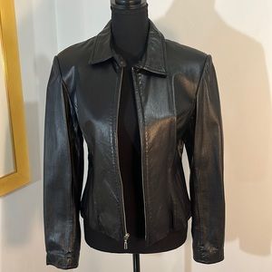 Black fitted soft leather jacket, Maxima brand, size small